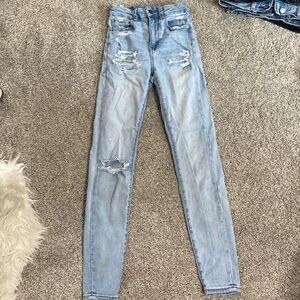 american eagle next level stretch curvy high rise ripped jeans